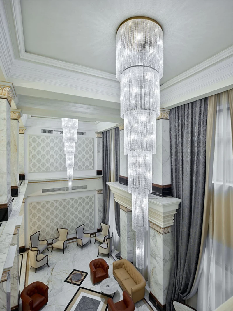 Custom staircase lamp long crystal chandelier modern duplex building living room large  villa crystal Lights