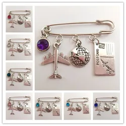 1pcs Love Travel Charm Airplane Brooch Globe Compass Passport Brooch Best Friends Gift Brooch,Gift for Flight Attendant