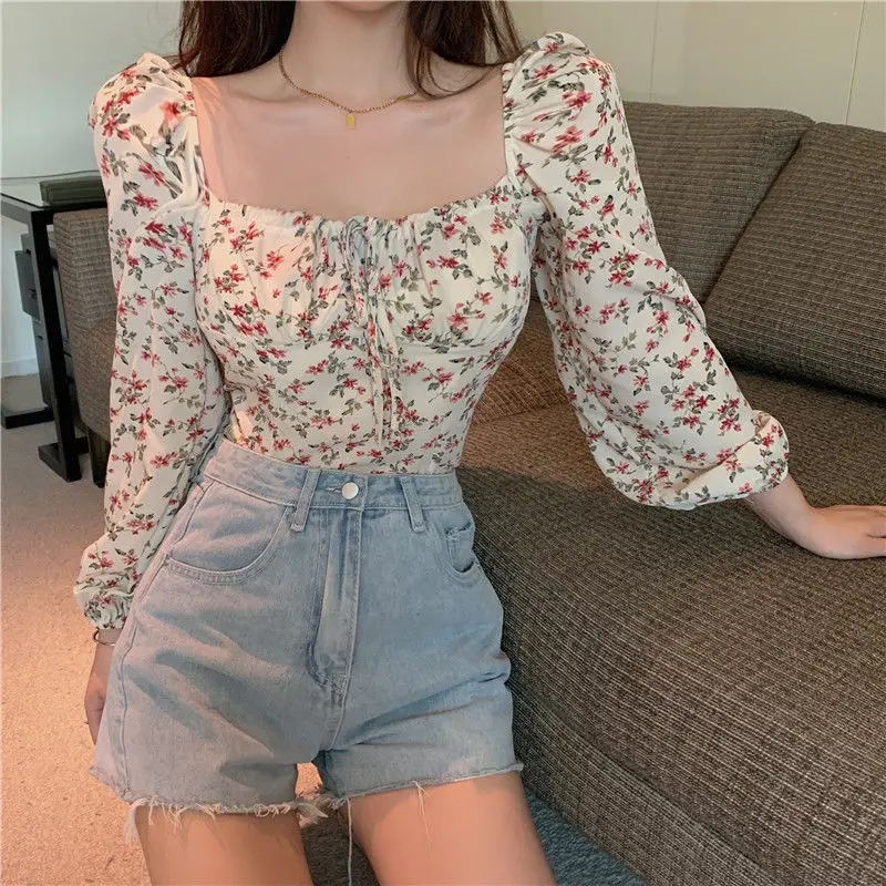 Blouses Women Slim Lace-up Lantern Sleeve Elegant Female Temperament Schoolgirls Spring Autumn All-match Leisure Holiday Clothes