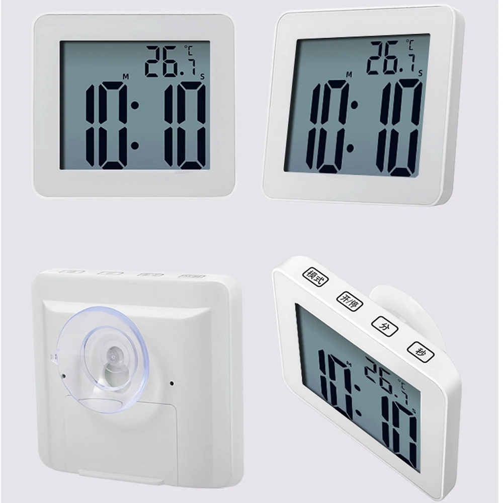 Nowe cyfrowe zegary łazienkowe proste LCD budzik elektroniczny zegarki wodoodporne temperatura łazienka budzik wiszący zegar