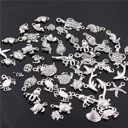30pcs Mixed Ocean Animal Shell Charms Pendants Antique Silver Color for DIY Jewelry Making Bracelet Necklace Accessories