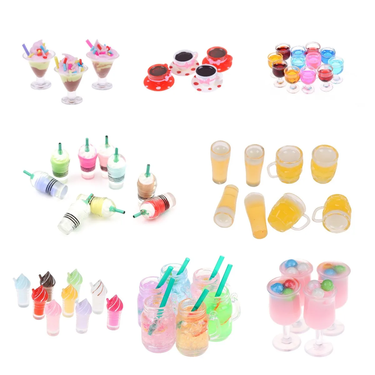 Mini Ice Cream Milkshake Lemon Milk Fruit Tea Water Cup Strawberry Cups Miniatures Dollhouse Accessories Kitchen Toys 1-5pcs