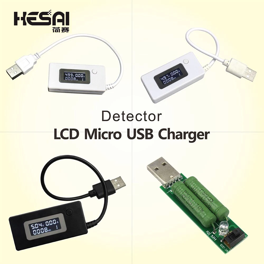 LCD Micro USB Charger Battery Capacity Voltage Current Tester Meter Detector White/Black Color+Load Resistor 2A/1A With Switch