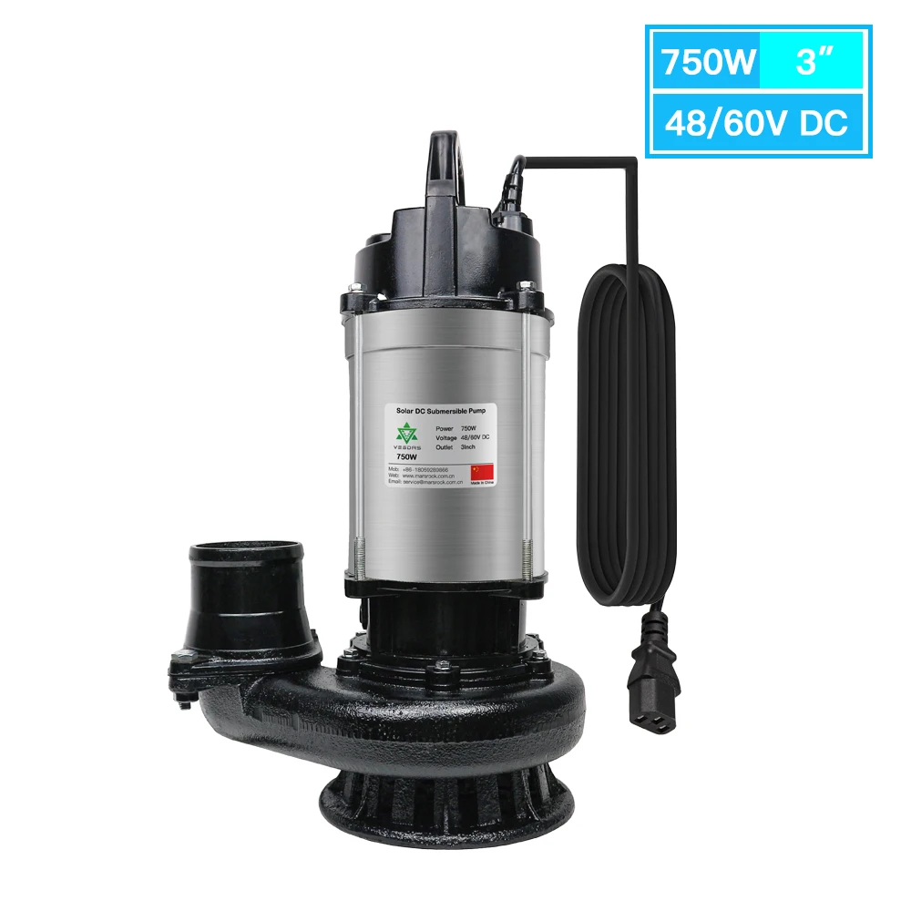 750W 48V 60V DC 3 inch Solar Submersible Water Pump Brushless Inserted MPPT built-in controller For 72V Solar Panel Battery