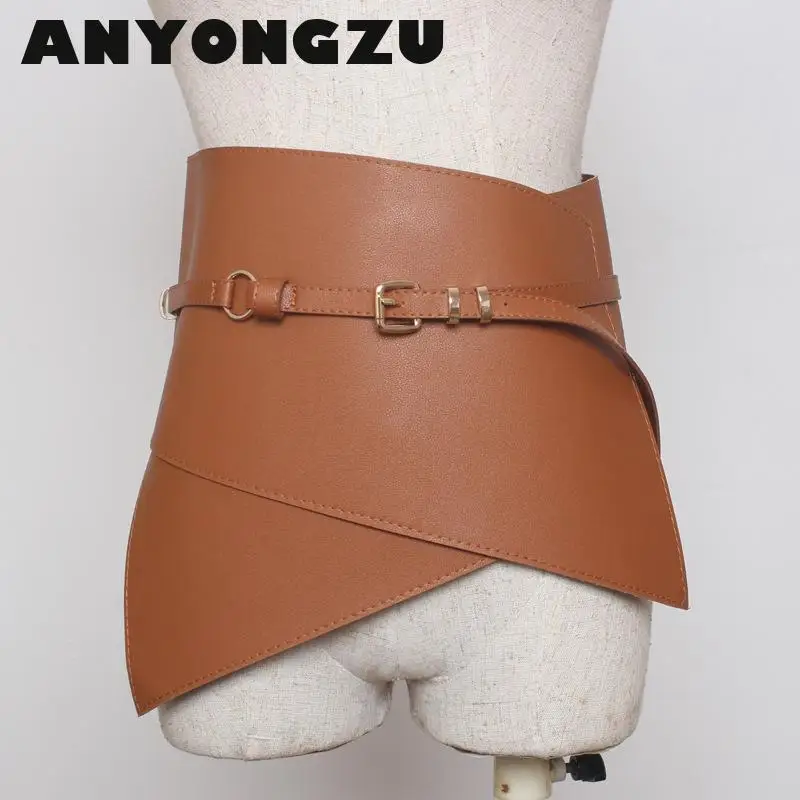 Coat Corsets Waistband Belts decoration wide belt Women's runway fashion pu leather elastic Cummerbunds female Dress Asymmetric