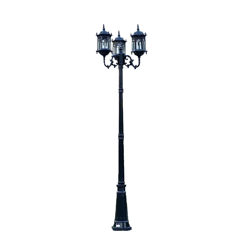 (H≈2.5M) European Style Garden Lamp Outdoor Street Lamp Lawn Lamp High Pole Lamp Double Three Head Garden Landscape Waterproof