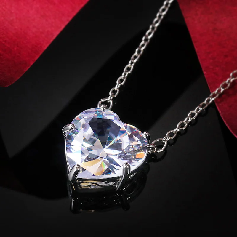 CAOSHI Simple Design Lovely Heart Cubic Zirconia Pendant Necklace for  Women Exquisite Wedding Anniversary Gifts Elegant Jewelry
