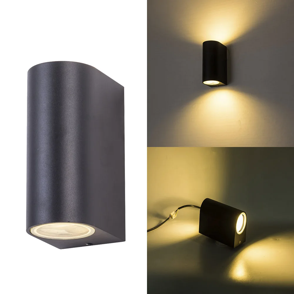 Luminária de parede preta, led, à prova d'água, lâmpada para áreas externas, 2x5w