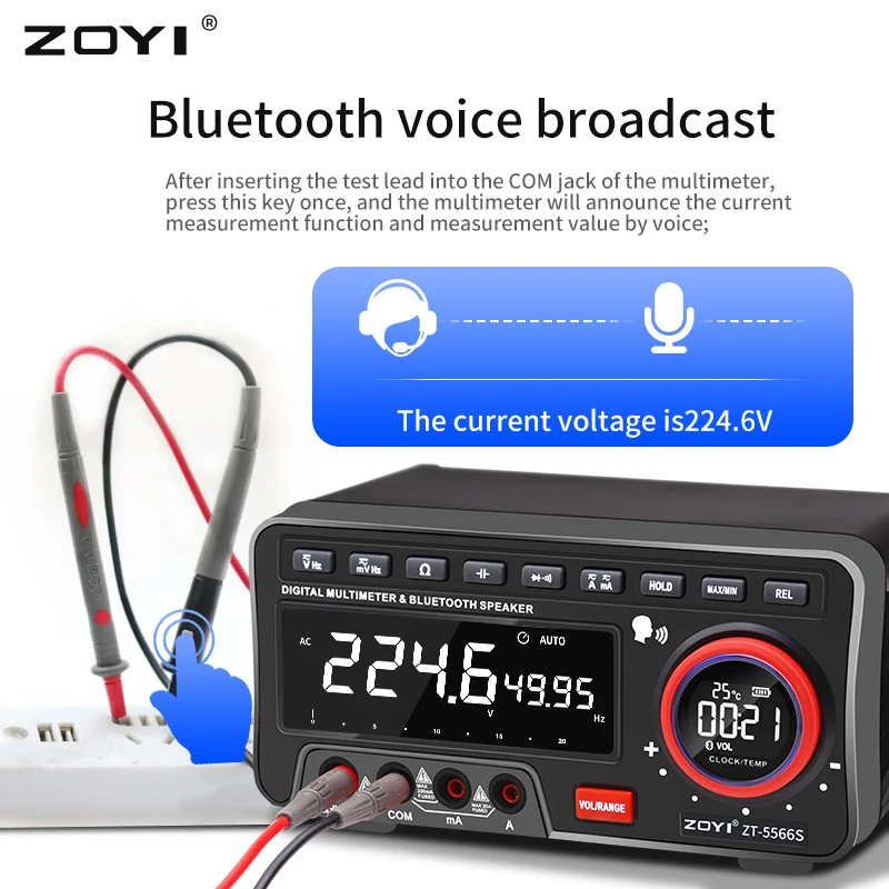 Imagem -04 - Zoyi-voz Profissional Multímetro Bluetooth Tester Digital True Rms Ferramenta Transistor Autorange Medidor de Bancada 19999 Contagens Zt5566se
