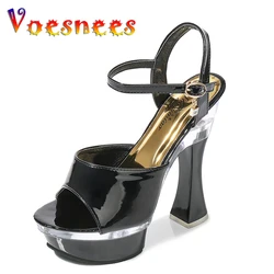 Voesnees buty damskie letnie Sexy high-h eels 14 CM wodoodporne platformy dla dorosłych czarny Model buty wybiegu buty ślubne Femal