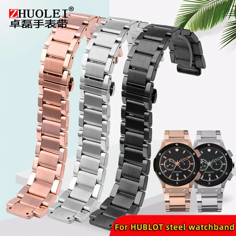 316L Solid Stainless steel Watch Strap For Hublot 27x19mm 23x17 21x13 Soft Watchband Big Bang Watch Wrist Bracelet for Men women