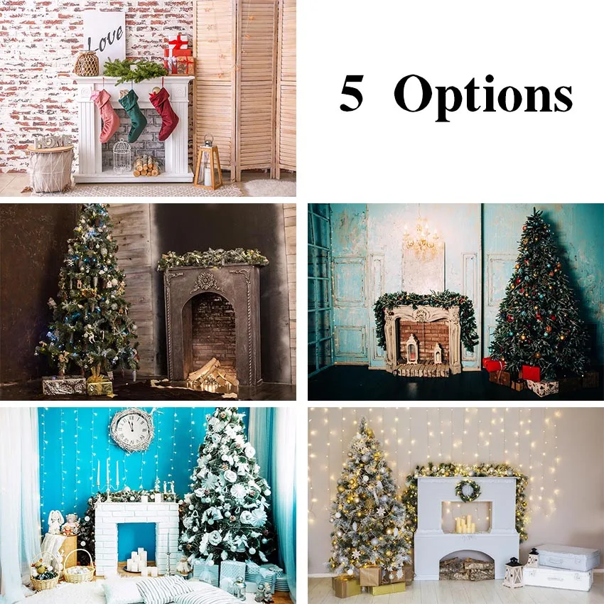 Avezano Christmas Backdrop Tree Vintage Fireplace Wood Wall Baby Portrait Photography Background for Photo Studio Photophone