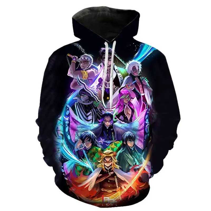 New Cartoon Anime Hoodies Demon Slayer Kimetsu No Yaiba 3D Print Men Long Sleeve Hoodie Streetwear Boy Girl Kids Sweatshirt