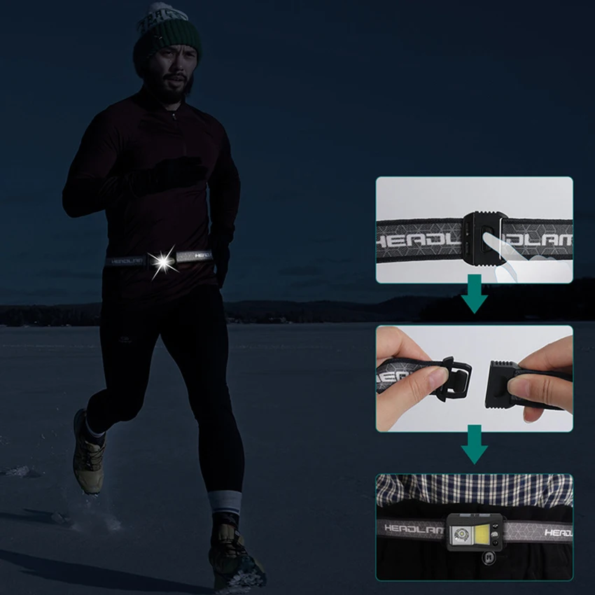 Lampada frontale a LED ricaricabile torcia frontale USB, 8 modalità, fari impermeabili con sensore di movimento, magnete e gancio