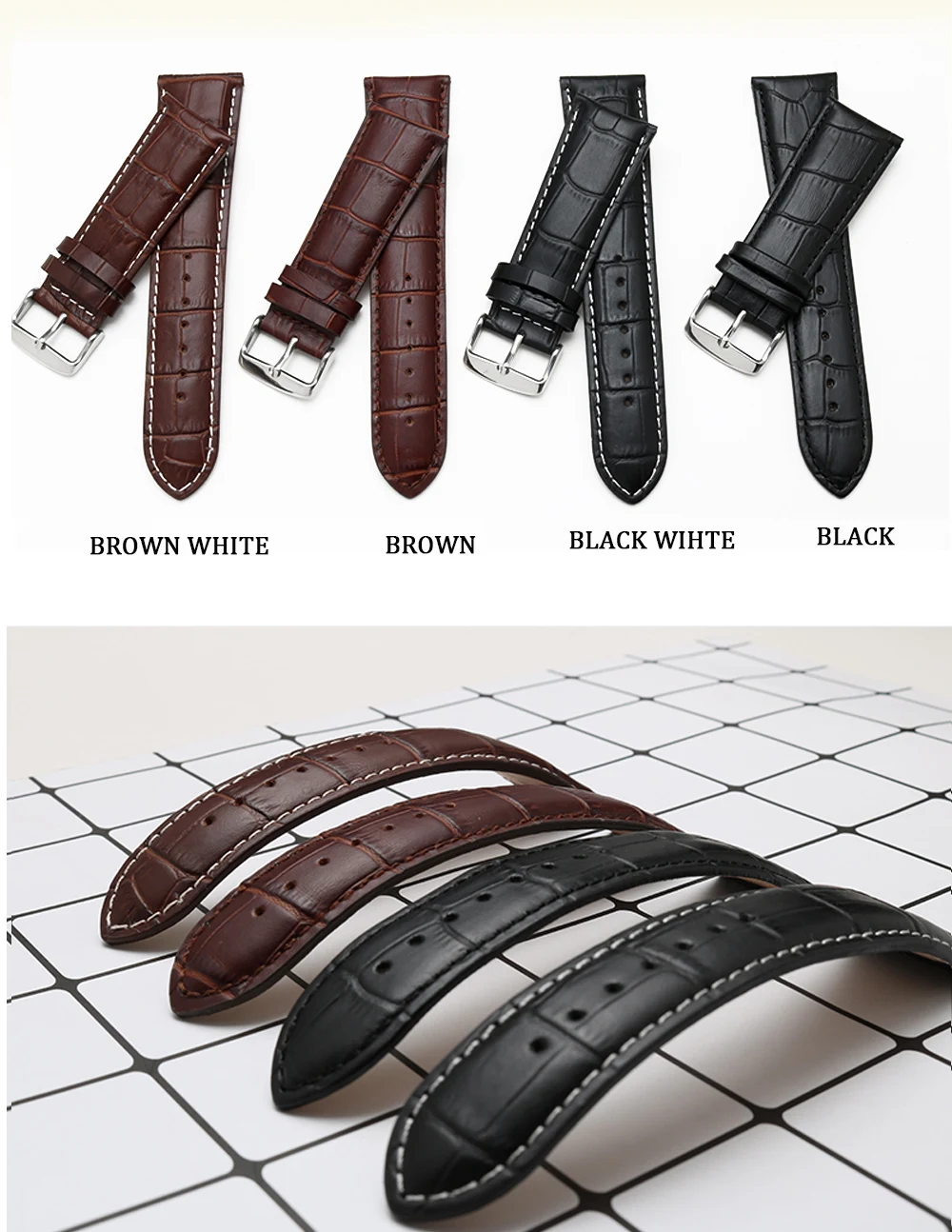 Herren-Uhrenarmband aus echtem Leder mit Dornschließe, 22–28 mm, Alligatorprägung, allgemeines Uhrenarmband für alle Uhren – Detail 3