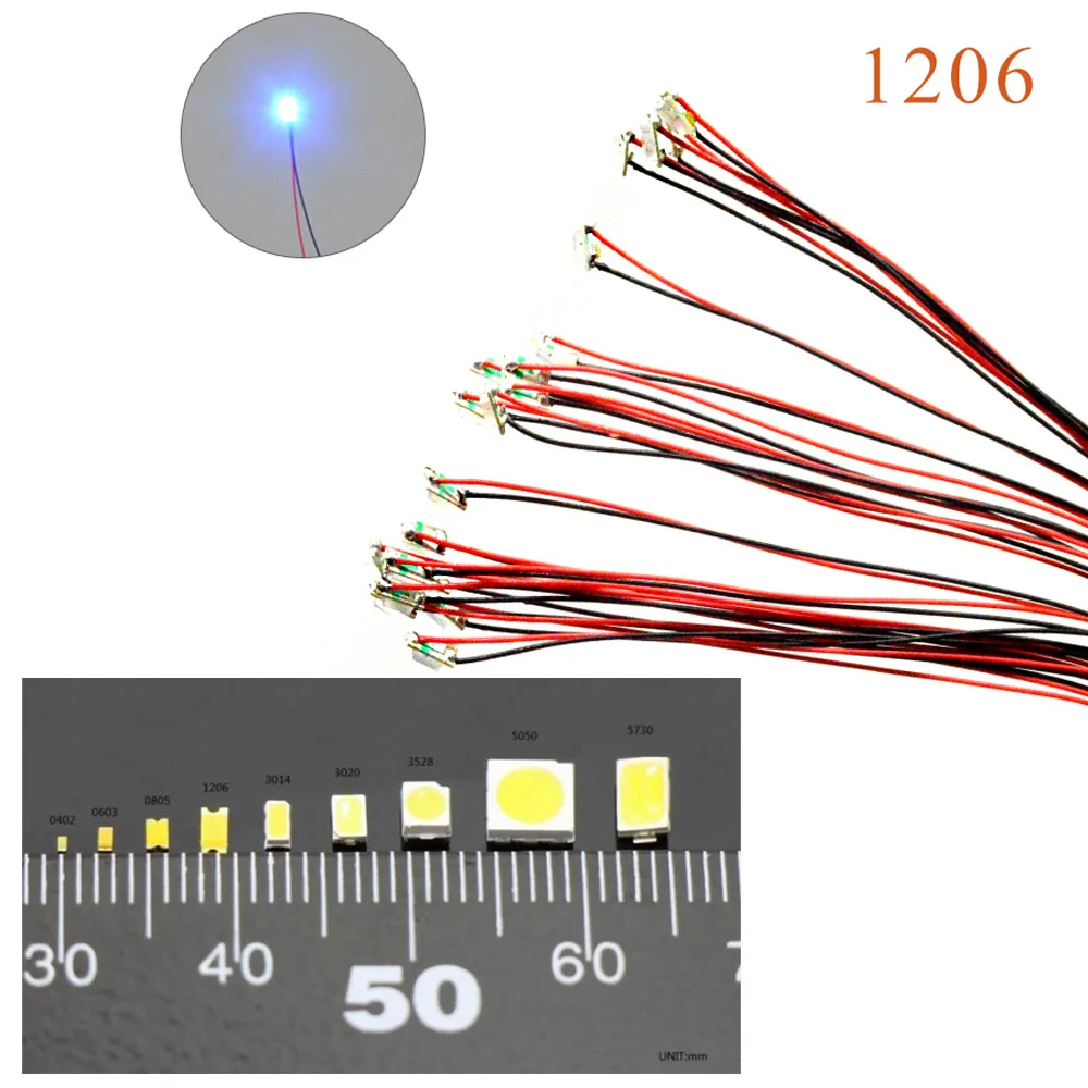 SMD 1206 3V Wired Led Lamp Models Train Pre-soldered Micro Litz For Train Railway Landscape Lighting 10pcs/lot