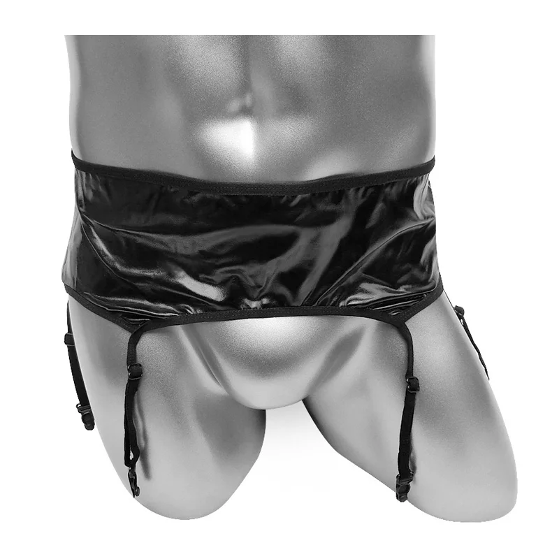 Shiny Faux Leather Men Suspender Underwear Belt Sexy Garters Bikini Lingerie Sexy Stocking Adult Costume Clubwear Nightwear