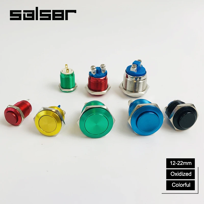 

Colorful 16/19/22mm High Flat Ball Head Reset Spherical Round Screw Pin Foot Normally Open Oxidized Metal Button Switch