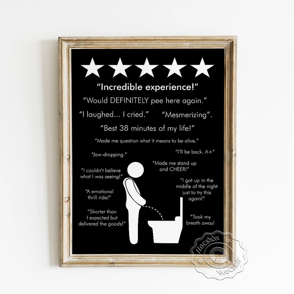 Funny Toilet Black White Art Prints Poster, Humorous Restroom Praise Wall Picture, Minimalism Modern Public Lavatory Wall Decor