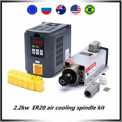 Z axis Spindle motor kit 2.2kw 2200w air cooling spindle ER20 motor + huanyang VFD inverter with RS485 + ER20 collets for CNC