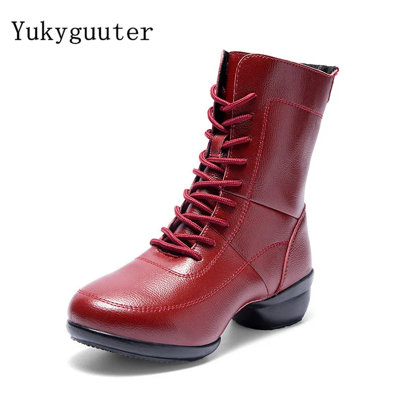 Leather Dance Shoes Woman Ladies Modern Boots Soft Outsole Jazz Sneakers Breathable Lightweight Female Dancing Fitness Winter