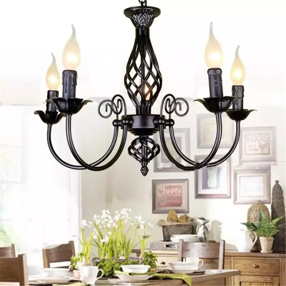 

Classic chandelier lighting Decoration wrought iron black chandelier lighting for dining Living Room hotel Indoor country lamp