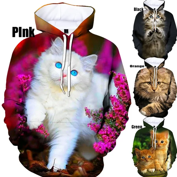 

New Fashion cat hoodies 3D Animal Cat Printed Hoodie Casual Men Women Hooded Pullovers XS-5XL