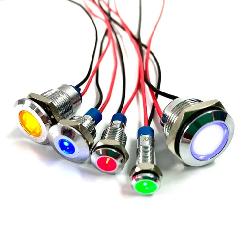 Imagen 2 del producto 1 Uds 6mm 8mm 10mm 12mm 14mm 16mm impermeable IP67 Metal LED luz indicadora de advertencia lámpara de señal cable piloto 3V 5V 12V 24V 220V rojo