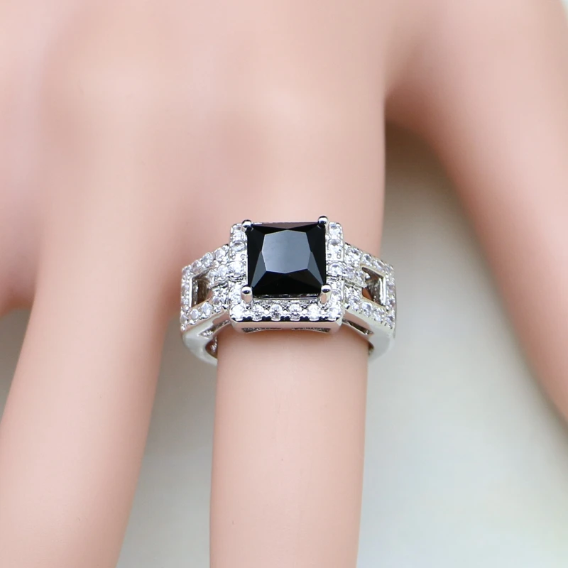 Black Stones White Cubic Zirconia 925 Silver Jewelry Sets For Women Wedding Earring/Pendant/Necklace/Bracelet/Ring