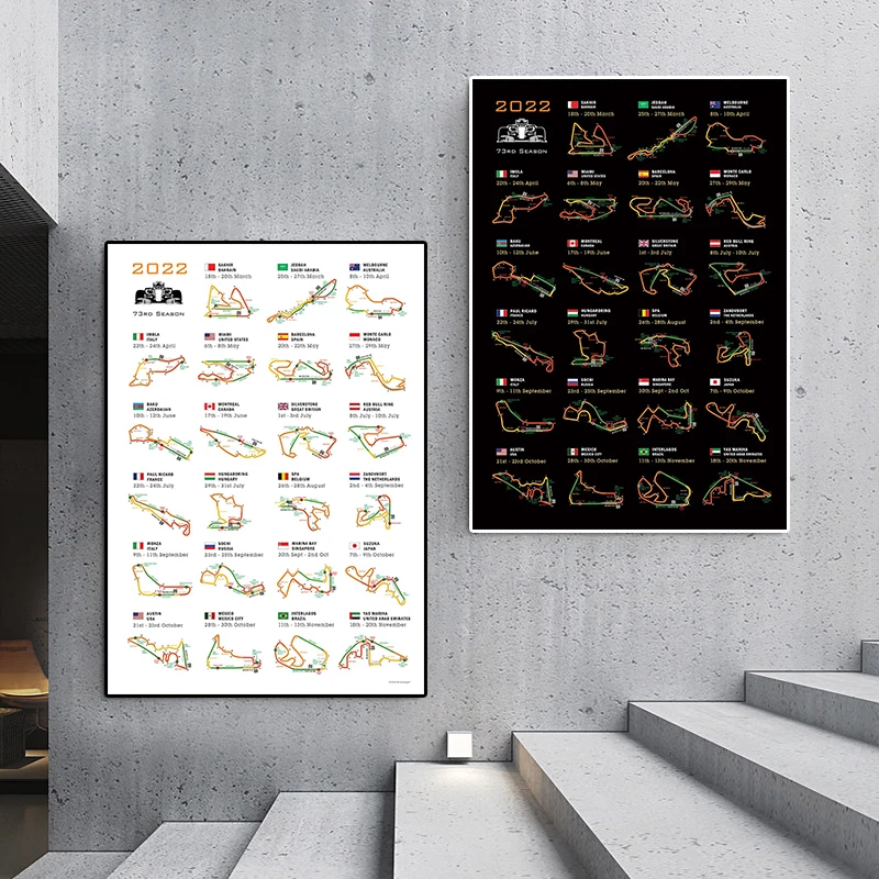 

2022 Formula Grand Schedule Map Canvas Painting F1 Racing Car Prix Track Calendar Poster And Print Living Room Home Decoration
