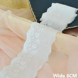 6CM Wide Luxury White Cotton Embroidery Flowers Lace Material Ribbon Dress Applique Cloth Fabric Sofa DIY Clothing Accessories