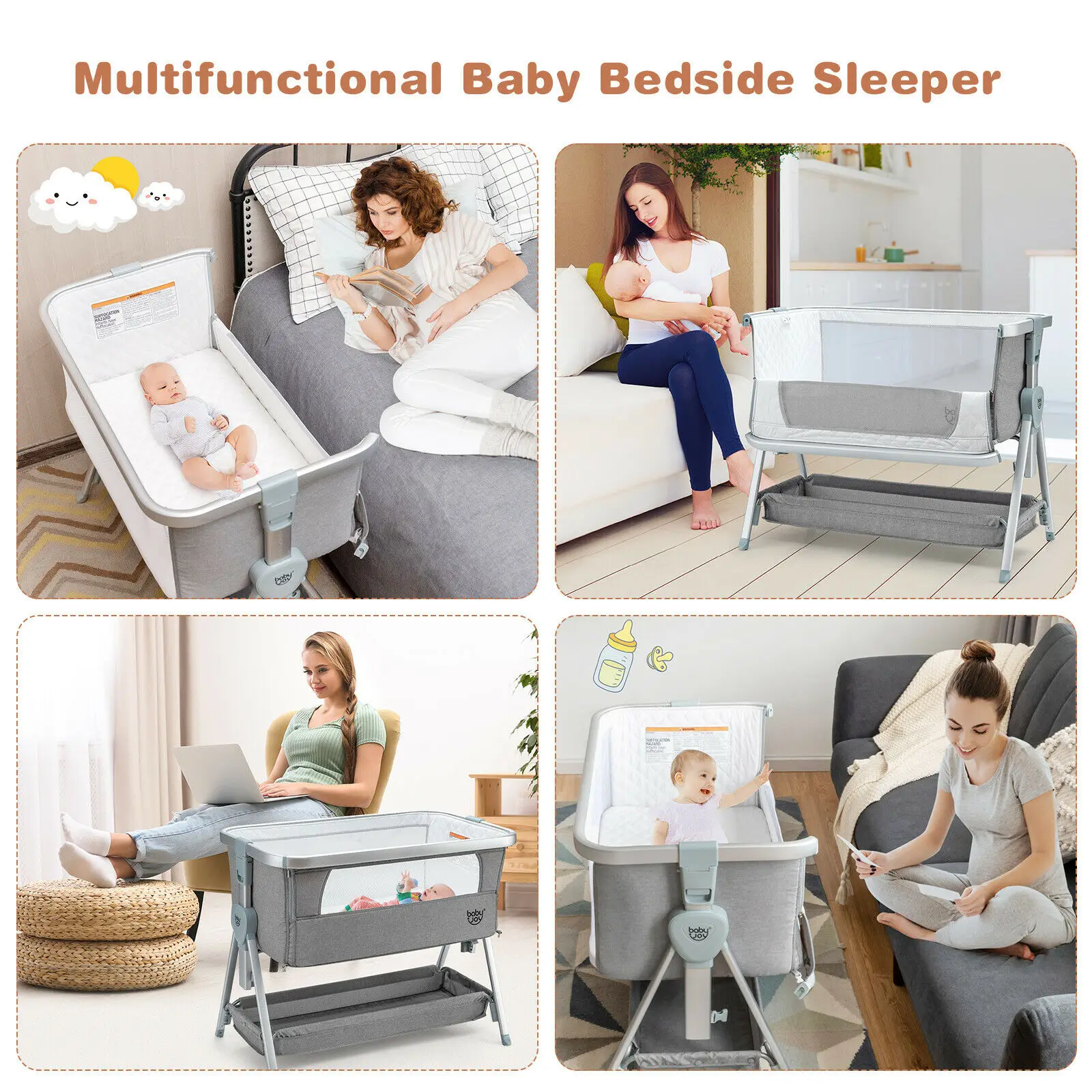 Baby Bett Seite Krippe Tragbare Verstellbare Infant Reise Sleeper Stubenwagen Licht