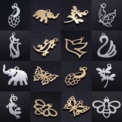 10pcs/lot diy peacock swan stainless steel charm pendant wholesale butterfly dragonfly cat jewelry bracelet connector charms