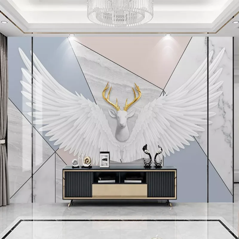 

Custom Mural Wallpaper Modern Minimalistic Feather Wings Small Fresh Geometric Marble Background Wall Painting