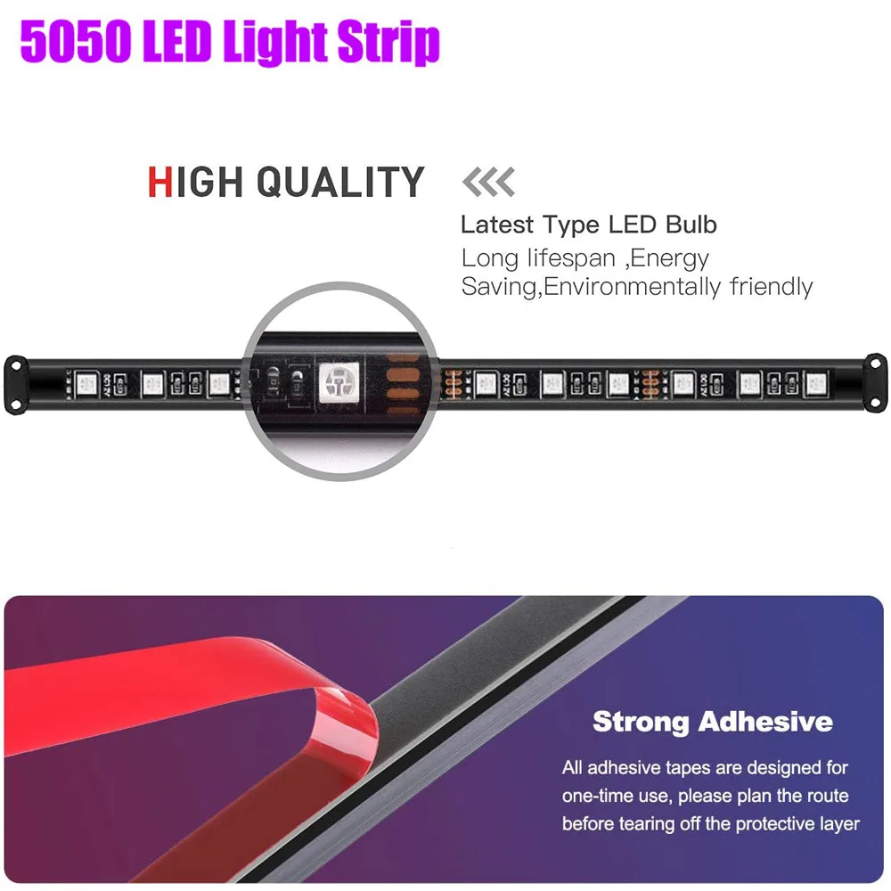 4Pcs LED RGB Car Interior Strip Light Bluetooth USB Powered Cabinets Lights Bedroom Atmosphere Lamps Decor Waterproof Lighting