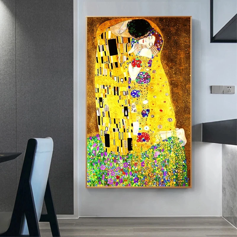 Gustav Klimt Kiss Abstract Canvas Painting Prints and Posters Famous Reproductions Wall Pictures for Living Room Decor