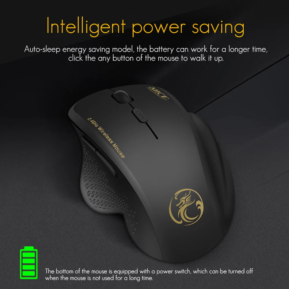 iMice Wireless Mouse Computer 2.4 Ghz 1600 DPI Ergonomic Mouse Power Saving Mause Optical USB PC Mice for Laptop PC