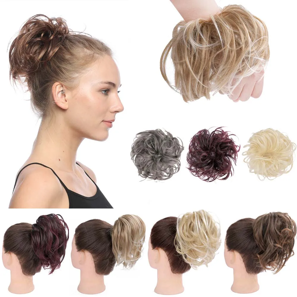 1 piece Synthetic Scrunchie Donut Tousled Flexible Hair Bun Straight  Chignon Elastic Messy Bun Wrap For Ponytail