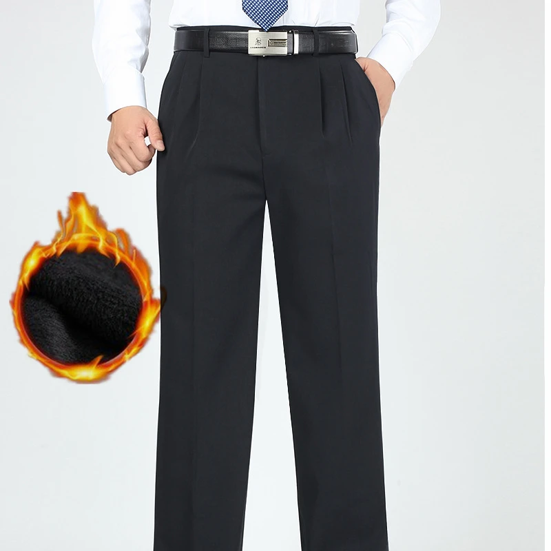 

Winter Suit Pants Fleece Thick Formal Business Loose Straight Dress Trousers Pant Male 2020 New Classic