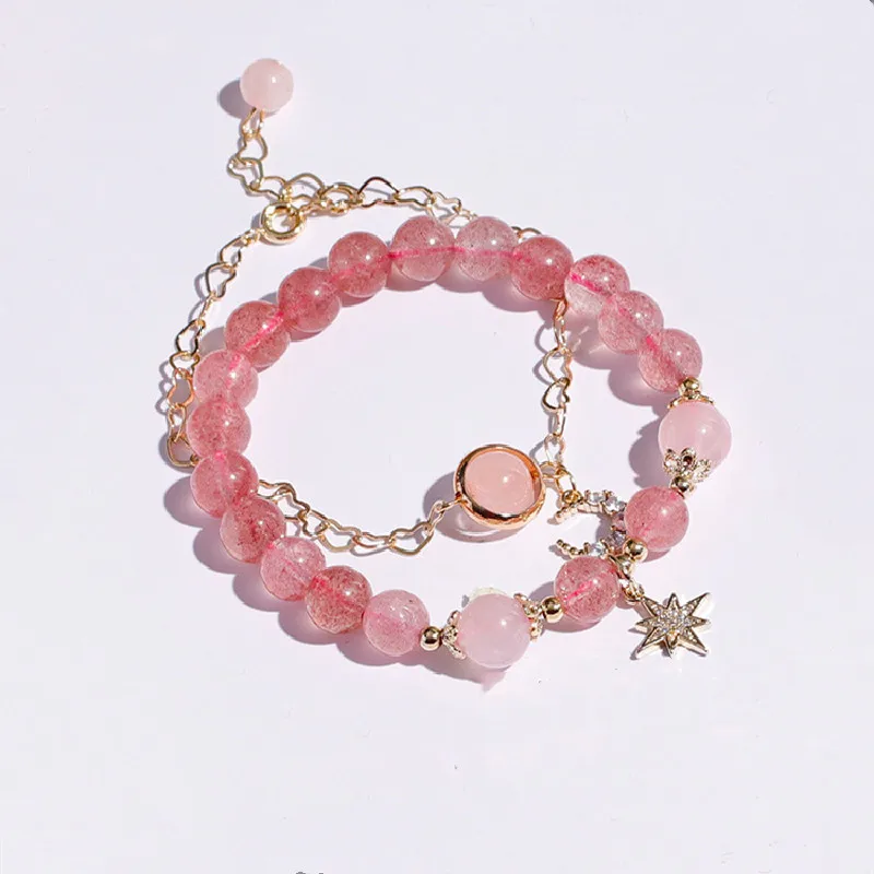 Natural Strawberry Crystal Two Bracelets Set Tanabata Valentine's Day Gift Xingyue Model for Girlfriend Bracelet