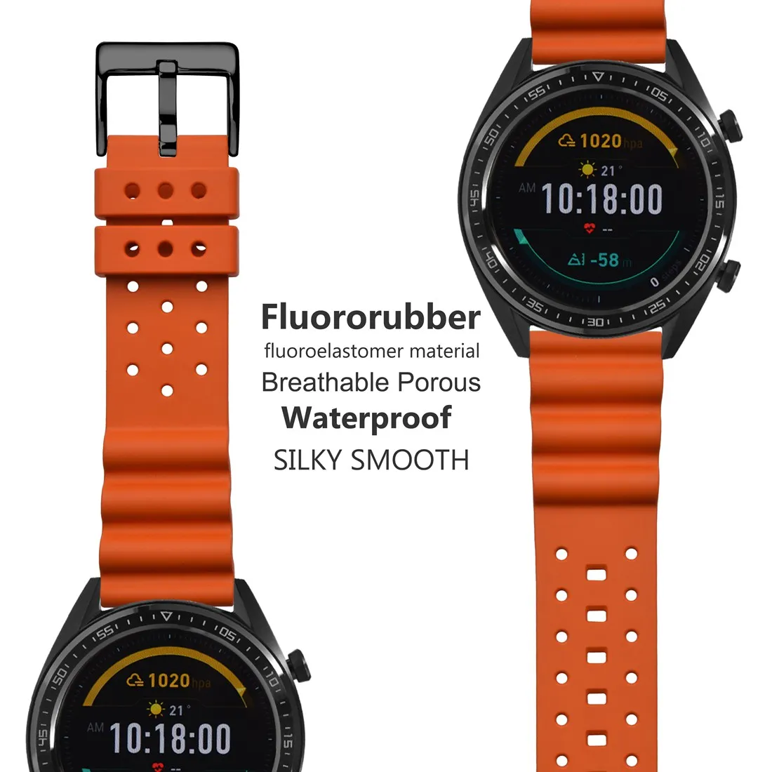 WOCCI Ventilated Fluororubber (FKM) Watch Bands with Breathable Porous, Quick Release, Stainless Steel Buckle, 20mm 22mm 24mm