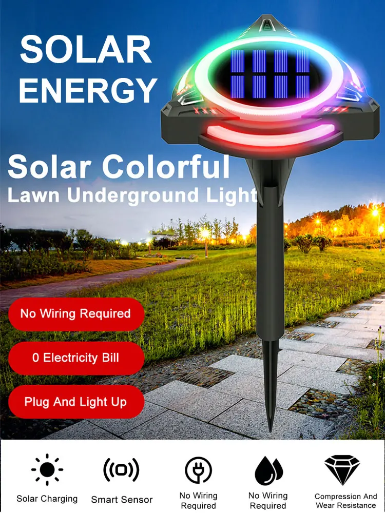 Solar LED Colorful Dimming Ground Lawn Light With Sensor For Pathway Floor Underground Garden Landscape Lighting Lamp Yard Patio