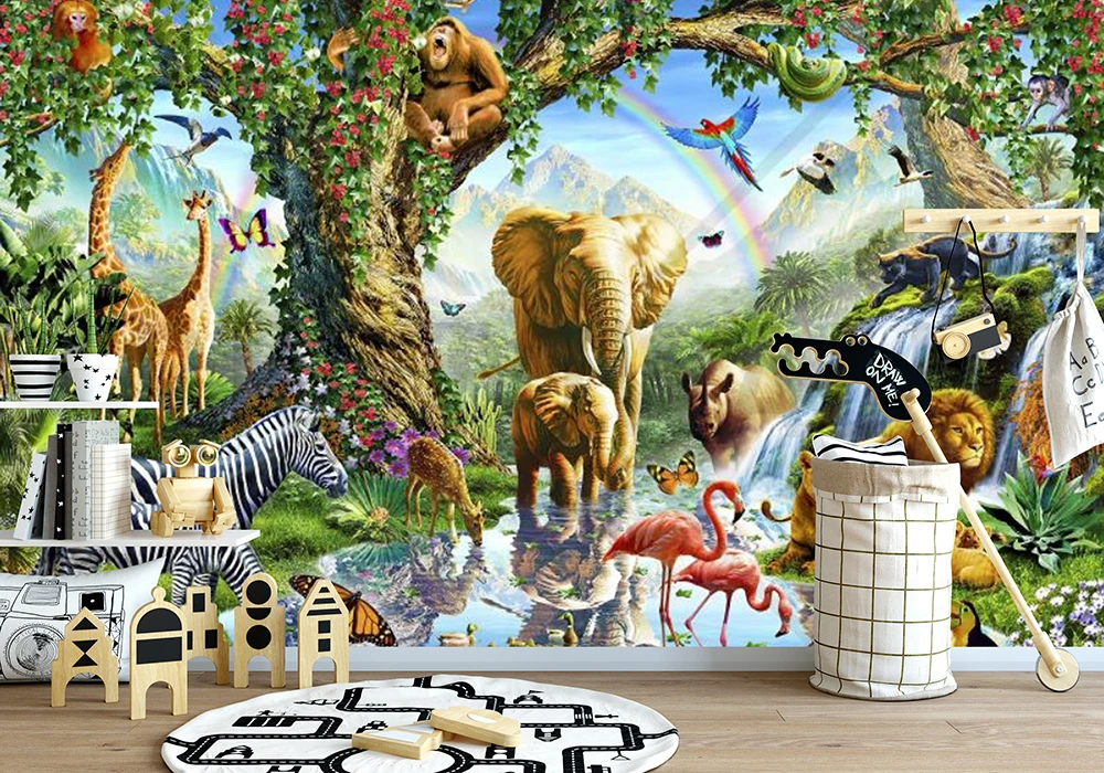 Bacal Custom Photo Wallpaper 3D Cartoon Grassland Animal Lion Zebra Children Room Bedroom 3d Mural Home Decor huda beauty