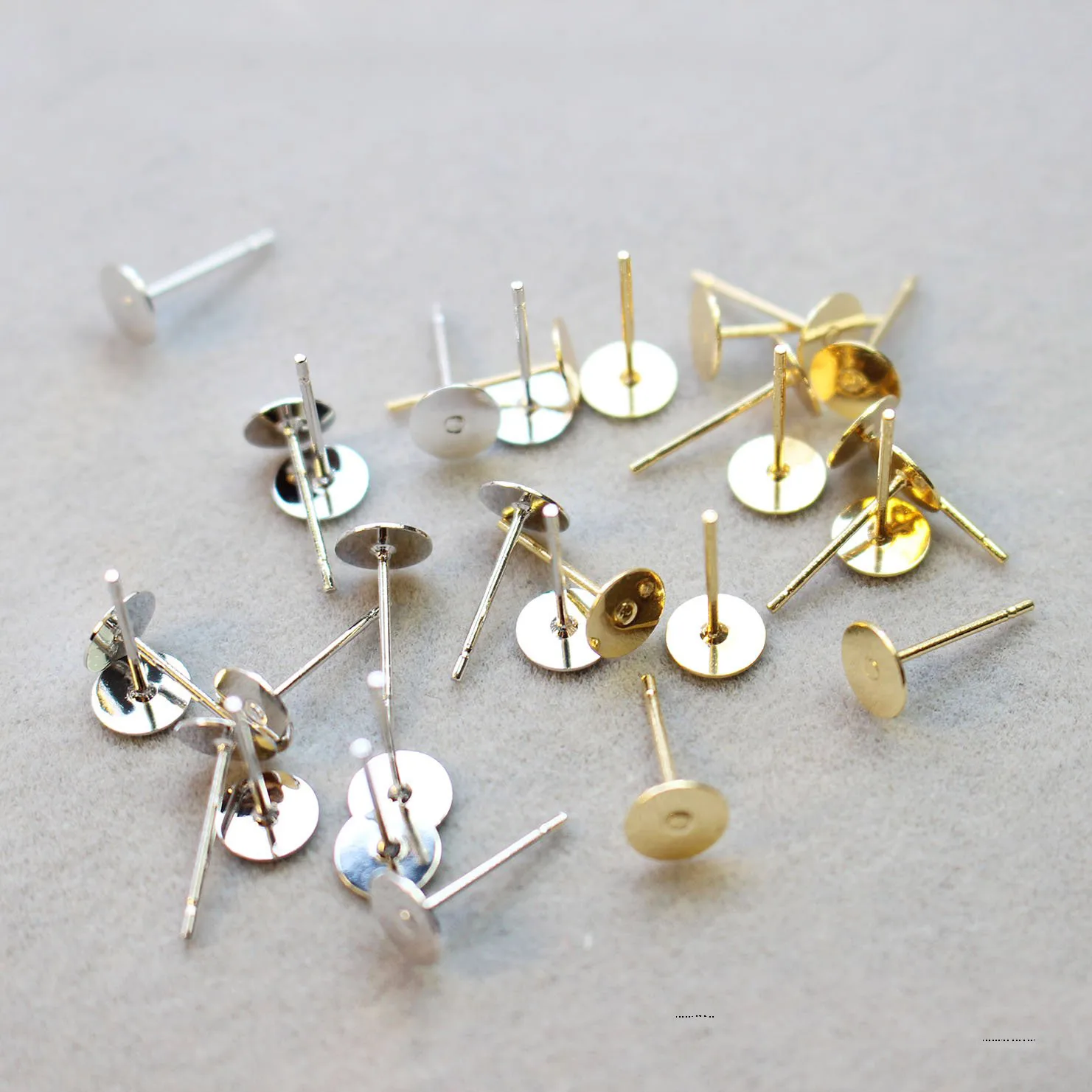 10PCS Gold Plated Flat Bottom Ear Pin Ear Studs Diy Earrings Supplies Jewelry Findings Set Copper Material  Accessories