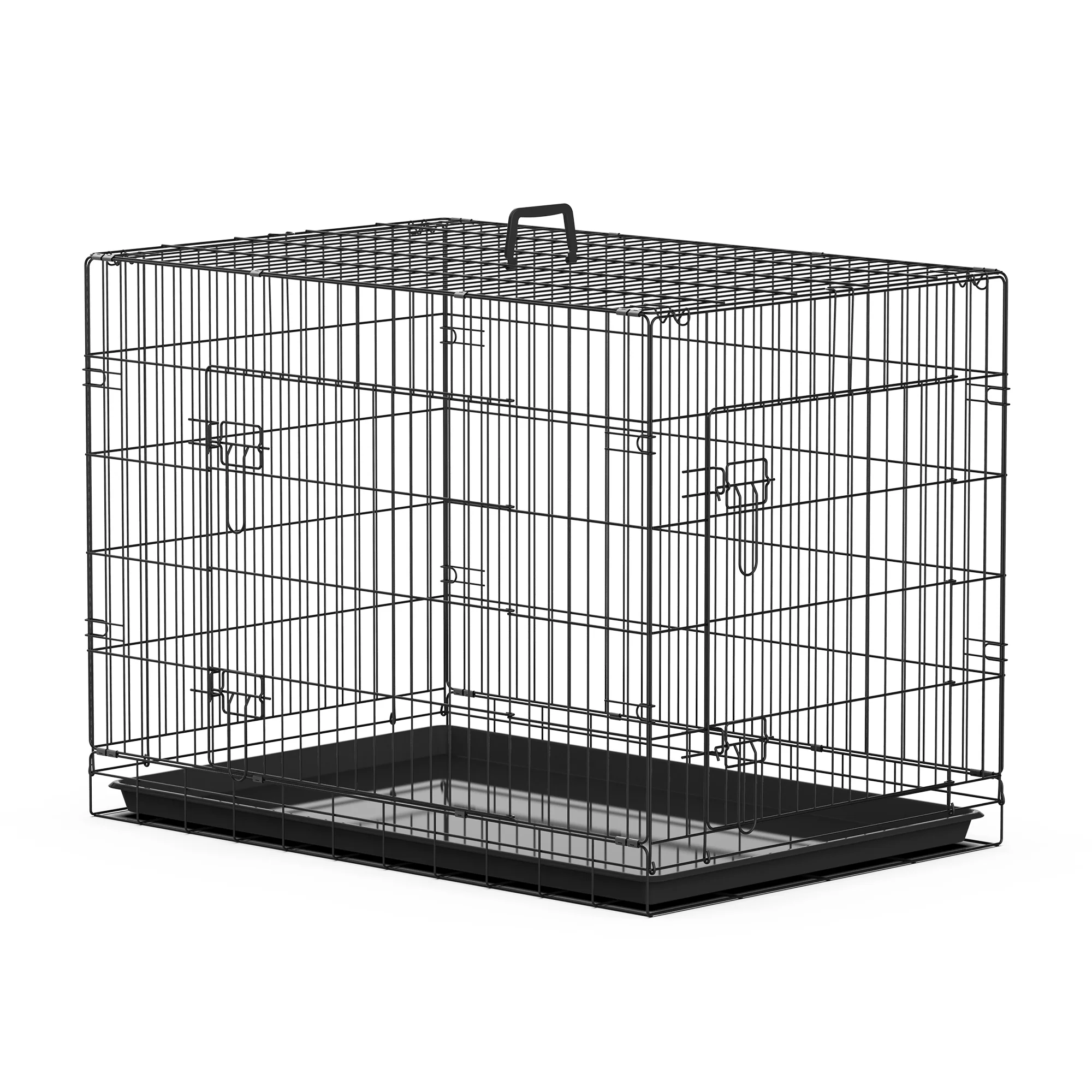 Pawhut Transportín Jaula De Transporte De Metal Para Perro 92X57X62,5 Cm Neger