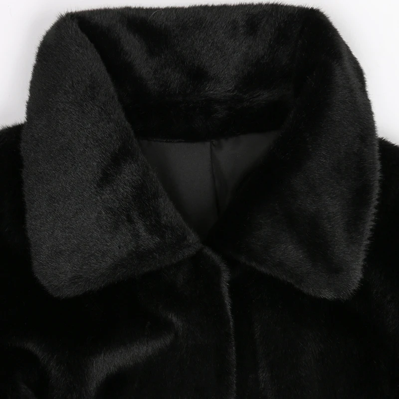 Nerazzurri Autumn Winter Long Fitte Soft Black Fluffy Faux Fur Coat Women Sashes Turn-down Collar Elegant Furry Overcoat 2024