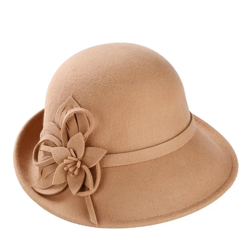 100% wool Female Winter Australia Wool Vintage Floral Womens Fedoras Felt Hats French Bowler Sombrero Fedora Wool Hat For Women