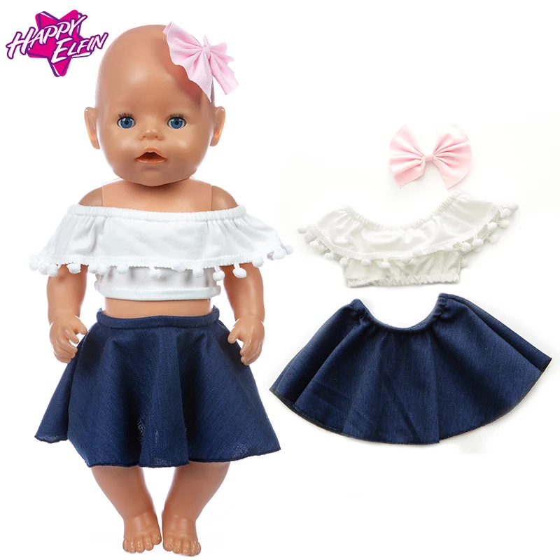 Spring 2020 new denim skirt set Fit For 43cm  Baby Re-born Doll 17 Inch Doll Clothes