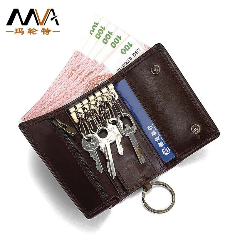 

Genuine Leather Key Case Multifunctional Tri-fold Coin Purse First Layer Cowhide Car Key Case Card Case