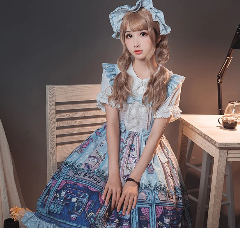 Robe Vintage en dentelle avec nœud papillon pour fille, tenue gothique, lolita douce, bretelles, imprimé victorien, kawaii